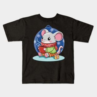 Cute Christmas Mouse With Hot Cocoa Kids T-Shirt